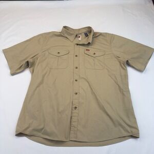 Wrangler Mens 2XL Short Sleeve Button Down Shirt Khaki Tan Stretch 112367024